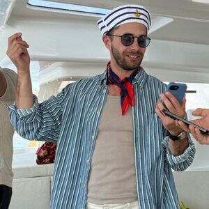 Men's Nautical Striped Long Sleeve Button Down Shirt Blue White Casual